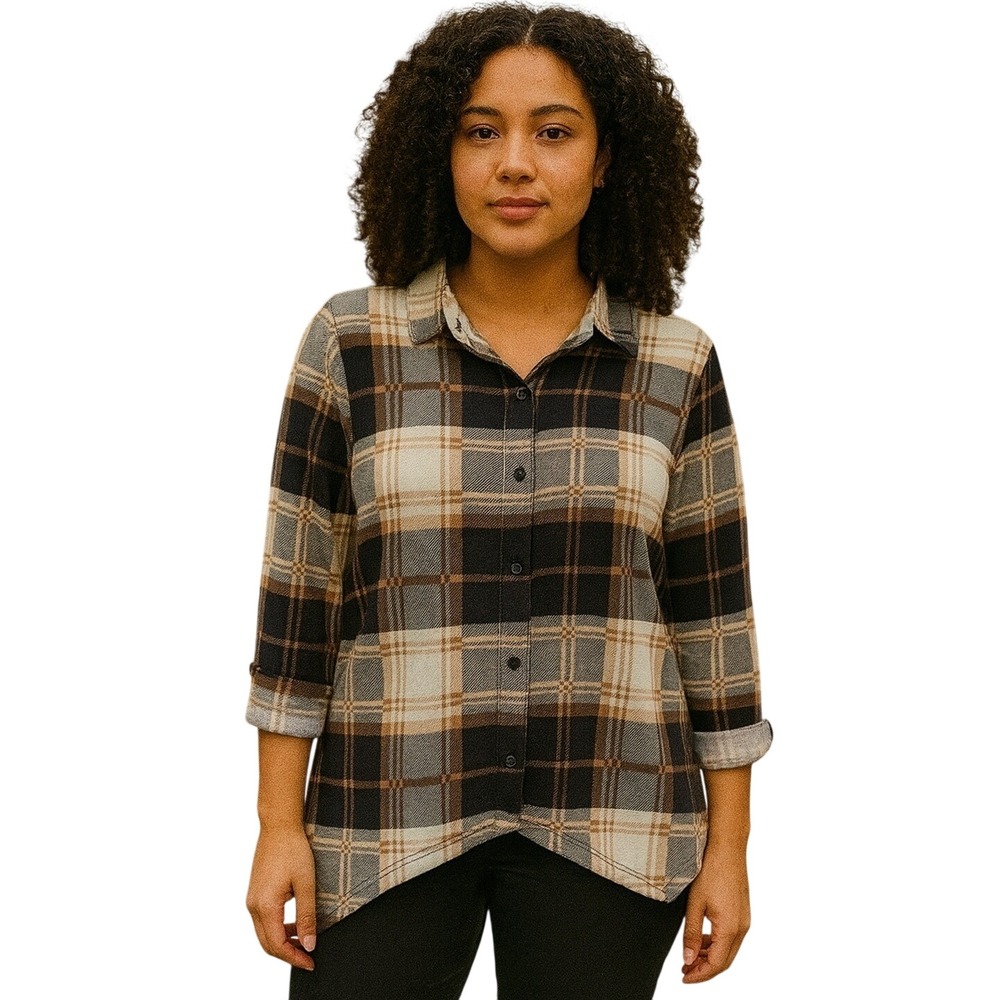 SJS Plaid Women's button down size small‎